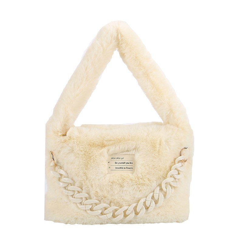 画像6: FUR CHAIN HANDLE SQUARE TOTE underarm bag  ファーモコモコチェーンハンドルスクエアアンダーアーム トート ショルダーバッグ (6)