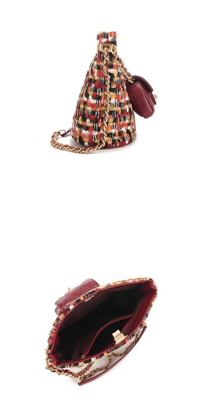 画像5: Tweed chain and small leather tote shoulder backpack bag Handbag 　ツイードチェーン＆スモールキルティング小バック付き トートショルダーバックパックバッグ (5)