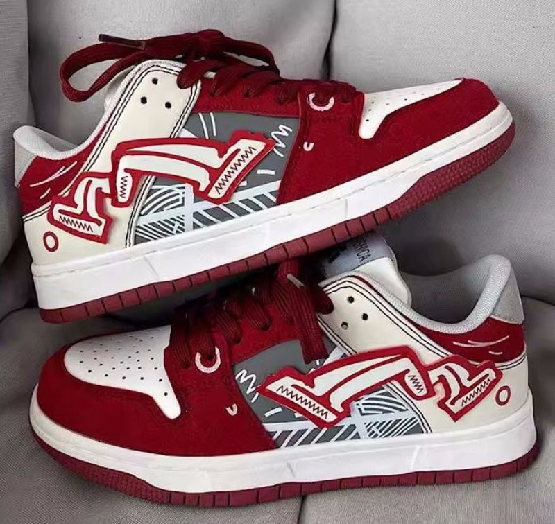 画像3: Wine red & gray graffiti paint leather lace up shoes  男女兼用 ユニセックスグラフィックグラフィティペイントレザーレースアップスニーカー (3)