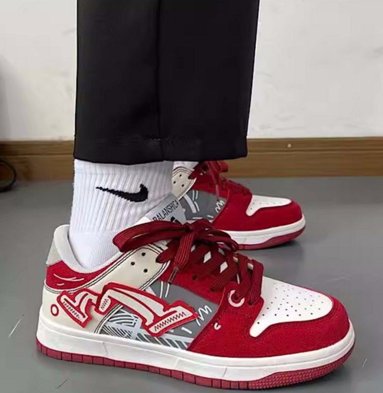 画像6: Wine red & gray graffiti paint leather lace up shoes  男女兼用 ユニセックスグラフィックグラフィティペイントレザーレースアップスニーカー (6)