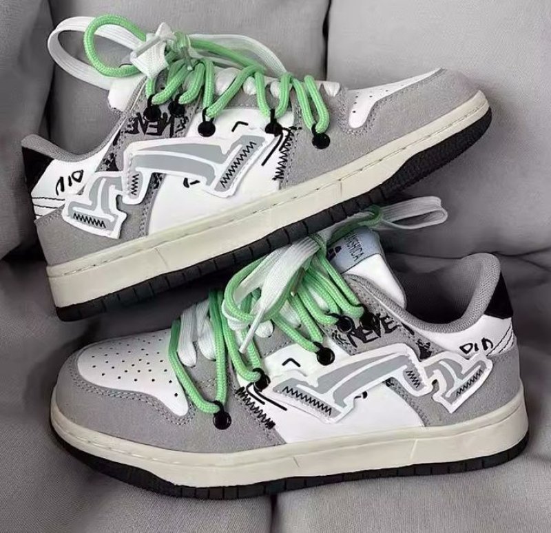 画像4: Wine red & gray graffiti paint leather lace up shoes  男女兼用 ユニセックスグラフィックグラフィティペイントレザーレースアップスニーカー (4)