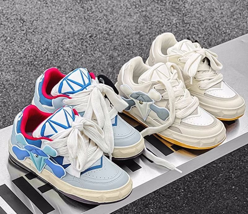 画像4: Diamond Fan Chengcheng sneakers shoes　 男女兼用 ユニセックスアルファベット&ダイアモンドエンブレムレザーレースアップスニーカー (4)