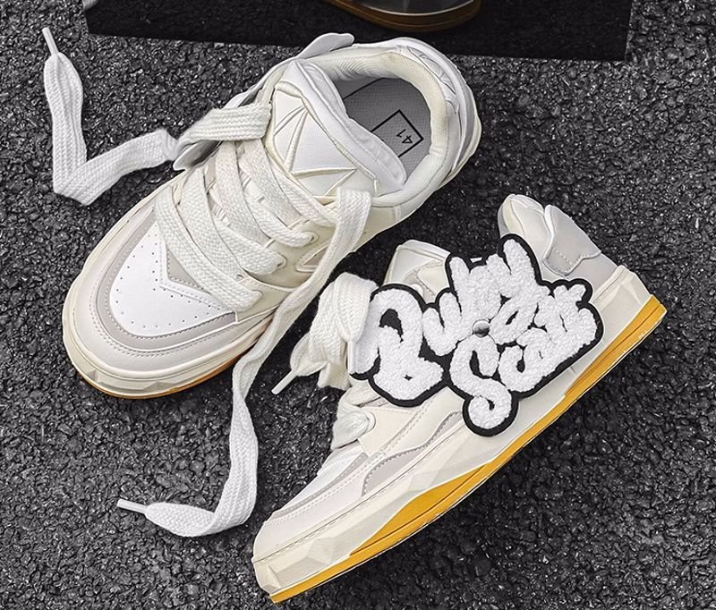 画像2: Diamond Fan Chengcheng sneakers shoes　 男女兼用 ユニセックスアルファベット&ダイアモンドエンブレムレザーレースアップスニーカー (2)