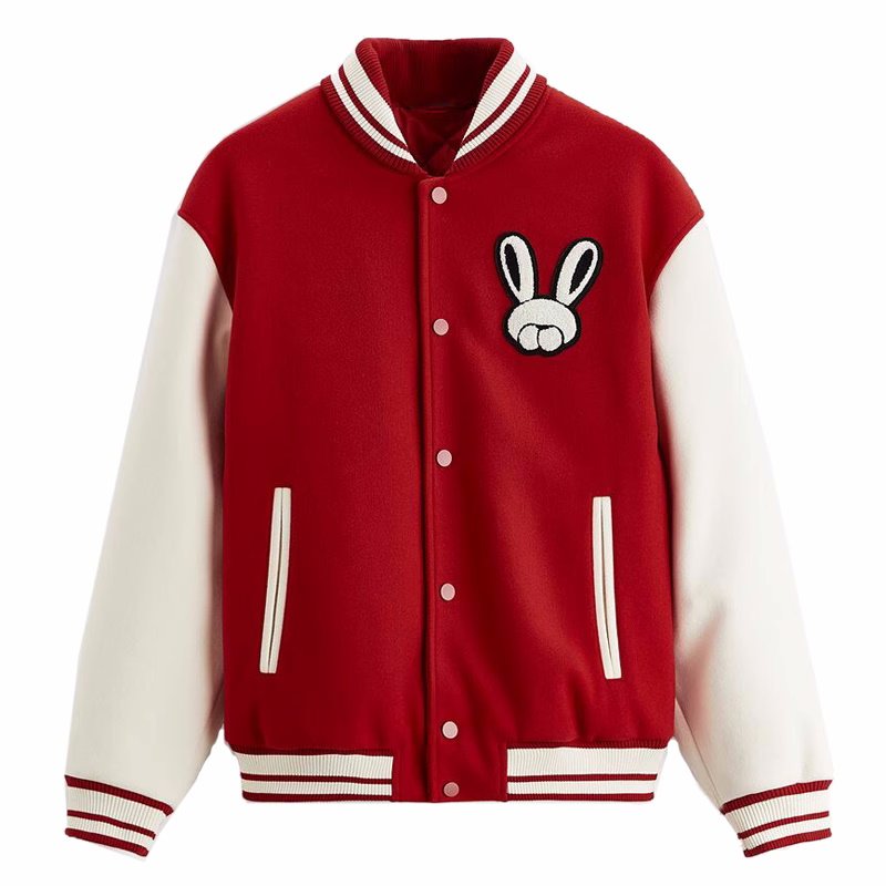 画像2: one point rabbit stadium jacket baseball uniform jacket blouson  ユニセックス 男女兼用ワンポイントラビット刺繍スタジアムジャンパー スタジャン MA-1 ボンバー ジャケット ブルゾン (2)