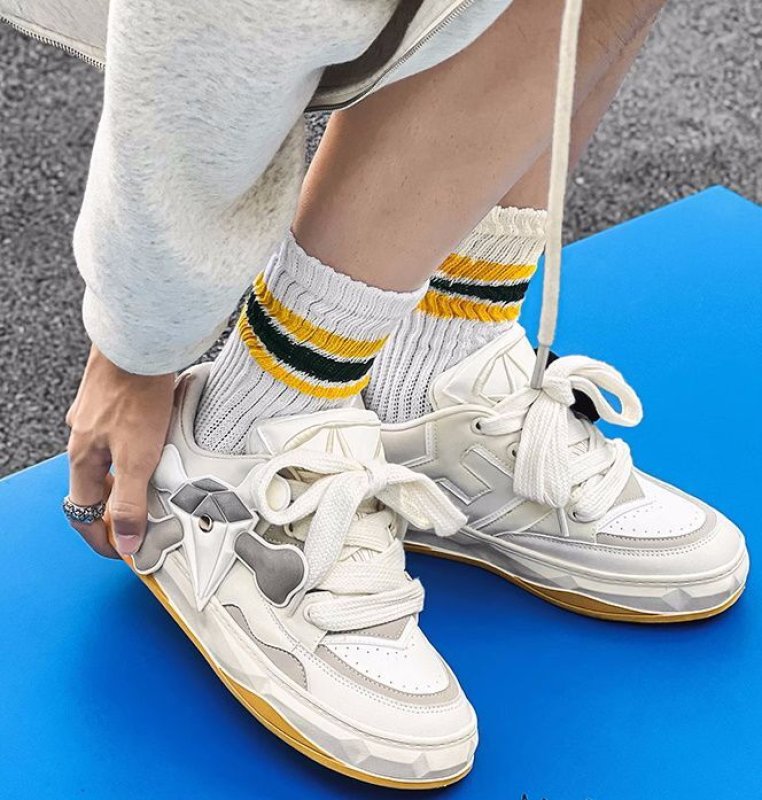 画像9: Diamond Fan Chengcheng sneakers shoes　 男女兼用 ユニセックスアルファベット&ダイアモンドエンブレムレザーレースアップスニーカー (9)