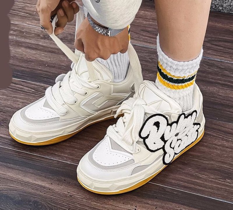 画像7: Diamond Fan Chengcheng sneakers shoes　 男女兼用 ユニセックスアルファベット&ダイアモンドエンブレムレザーレースアップスニーカー (7)