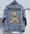 画像4: Monogram Teddy Bear Embroidery Denim G Jean jacket blouson  ユニセックス 男女兼用モノグラムテディベア熊刺繍スタジアムジャンパー スタジャン MA-1 ボンバー ジャケット ブルゾン (4)