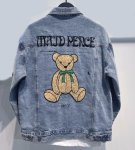 画像4: Monogram Teddy Bear Embroidery Denim G Jean jacket blouson  ユニセックス 男女兼用モノグラムテディベア熊刺繍スタジアムジャンパー スタジャン MA-1 ボンバー ジャケット ブルゾン (4)