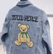 画像3: Monogram Teddy Bear Embroidery Denim G Jean jacket blouson  ユニセックス 男女兼用モノグラムテディベア熊刺繍スタジアムジャンパー スタジャン MA-1 ボンバー ジャケット ブルゾン (3)