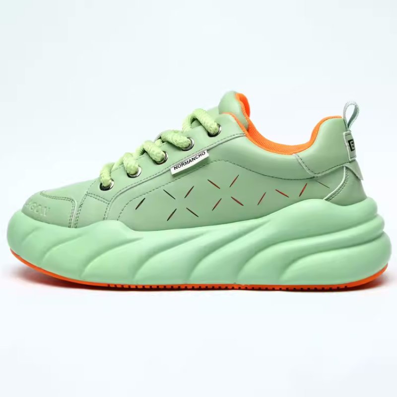 画像2: platform bottom lightweight sneakers shoes　 男女兼用 ユニセックスプラットフォーム軽量レザーレースアップスニーカー (2)