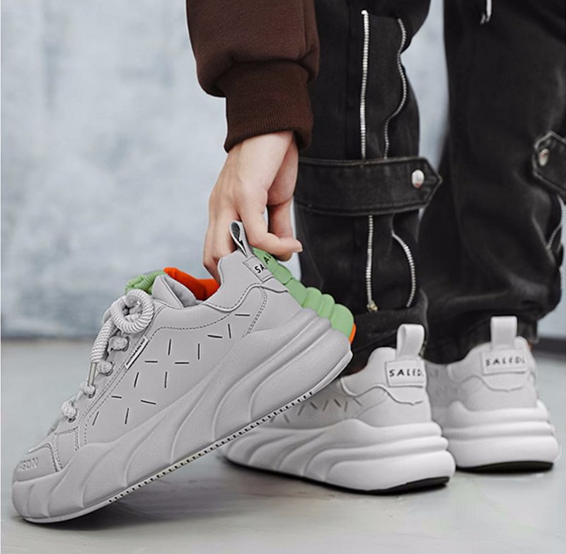 画像5: platform bottom lightweight sneakers shoes　 男女兼用 ユニセックスプラットフォーム軽量レザーレースアップスニーカー (5)