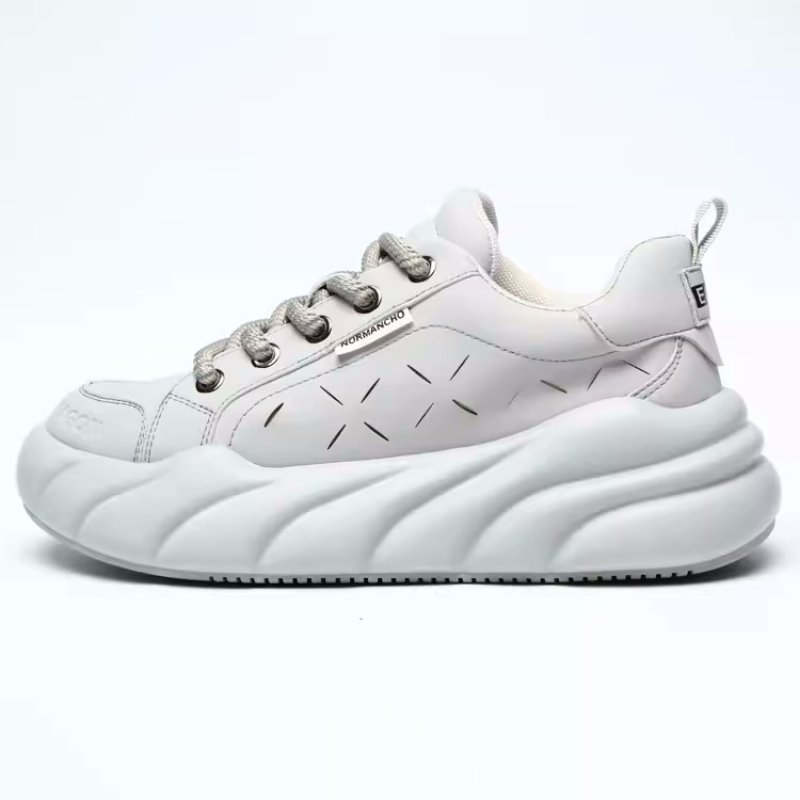 画像1: platform bottom lightweight sneakers shoes　 男女兼用 ユニセックスプラットフォーム軽量レザーレースアップスニーカー (1)