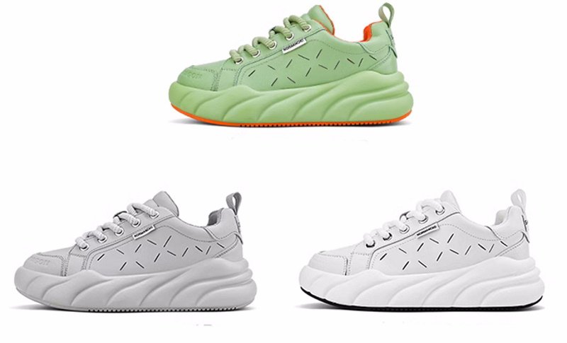 画像4: platform bottom lightweight sneakers shoes　 男女兼用 ユニセックスプラットフォーム軽量レザーレースアップスニーカー (4)