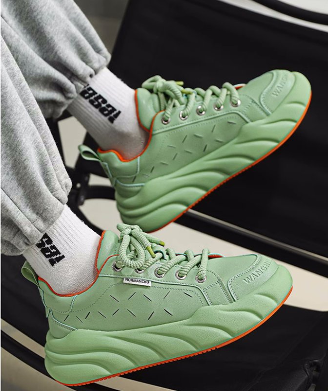 画像6: platform bottom lightweight sneakers shoes　 男女兼用 ユニセックスプラットフォーム軽量レザーレースアップスニーカー (6)