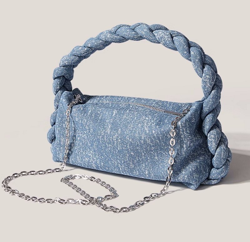 画像8: braided handle denim Tote Shoulder Handbag  編み込みハンドルデニムアンダーアームトートショルダーバッグ (8)