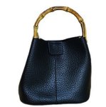 画像2:  Bamboo Handle Bucket Leather Tote Shoulder Handbag 　バンブーハンドルバケットレザートートショルダーバッグ (2)