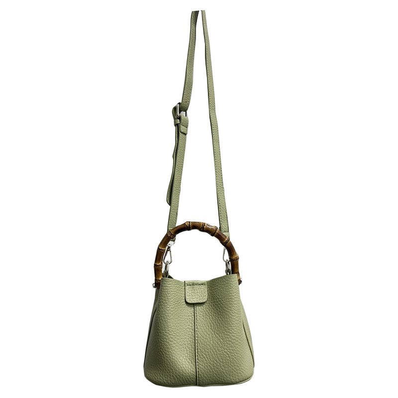 画像7:  Bamboo Handle Bucket Leather Tote Shoulder Handbag  バンブーハンドルバケットレザートートショルダーバッグ (7)