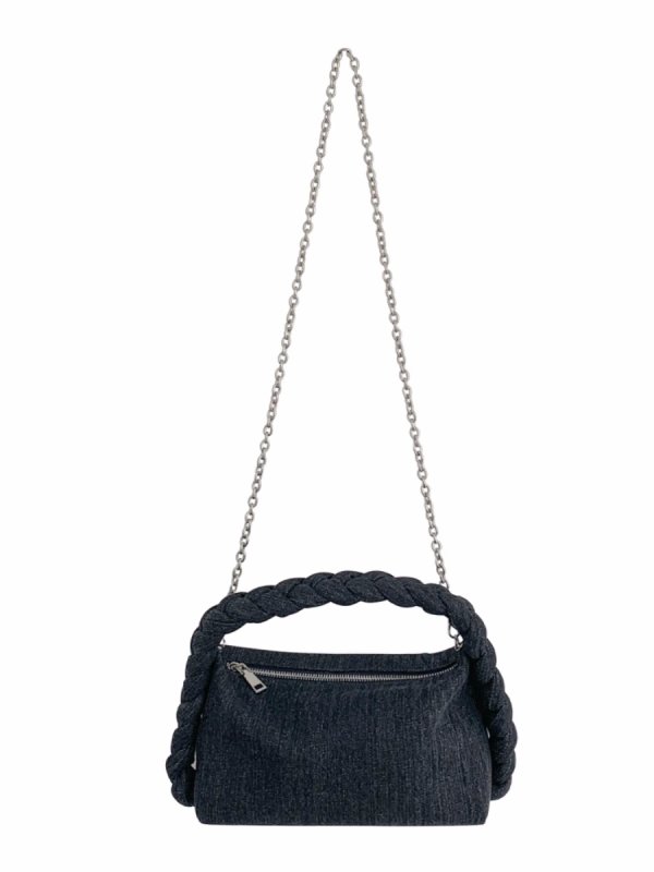 画像7: braided handle denim Tote Shoulder Handbag  編み込みハンドルデニムアンダーアームトートショルダーバッグ (7)