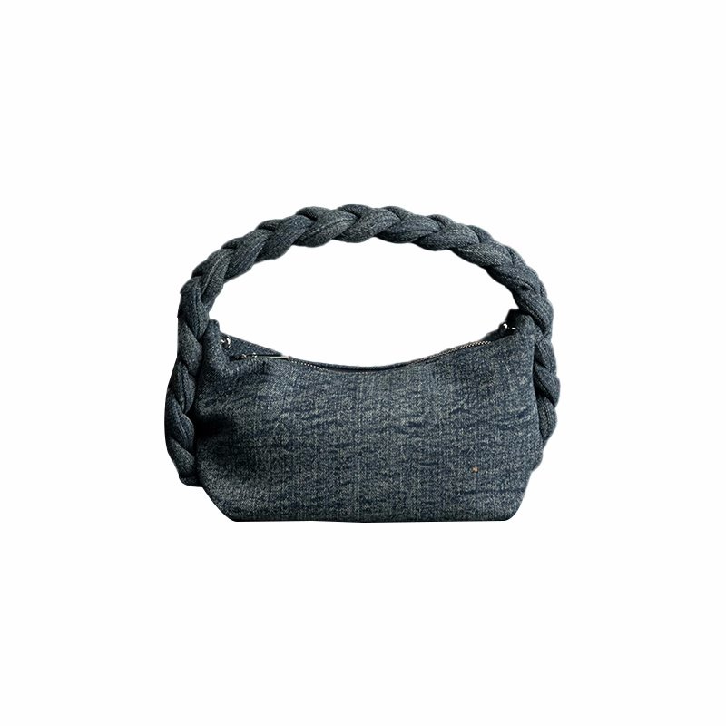 画像6: braided handle denim Tote Shoulder Handbag  編み込みハンドルデニムアンダーアームトートショルダーバッグ (6)