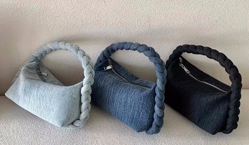 画像5: braided handle denim Tote Shoulder Handbag  編み込みハンドルデニムアンダーアームトートショルダーバッグ (5)