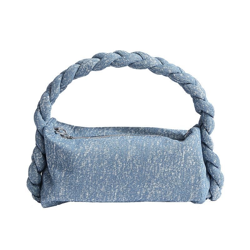 画像2: braided handle denim Tote Shoulder Handbag  編み込みハンドルデニムアンダーアームトートショルダーバッグ (2)