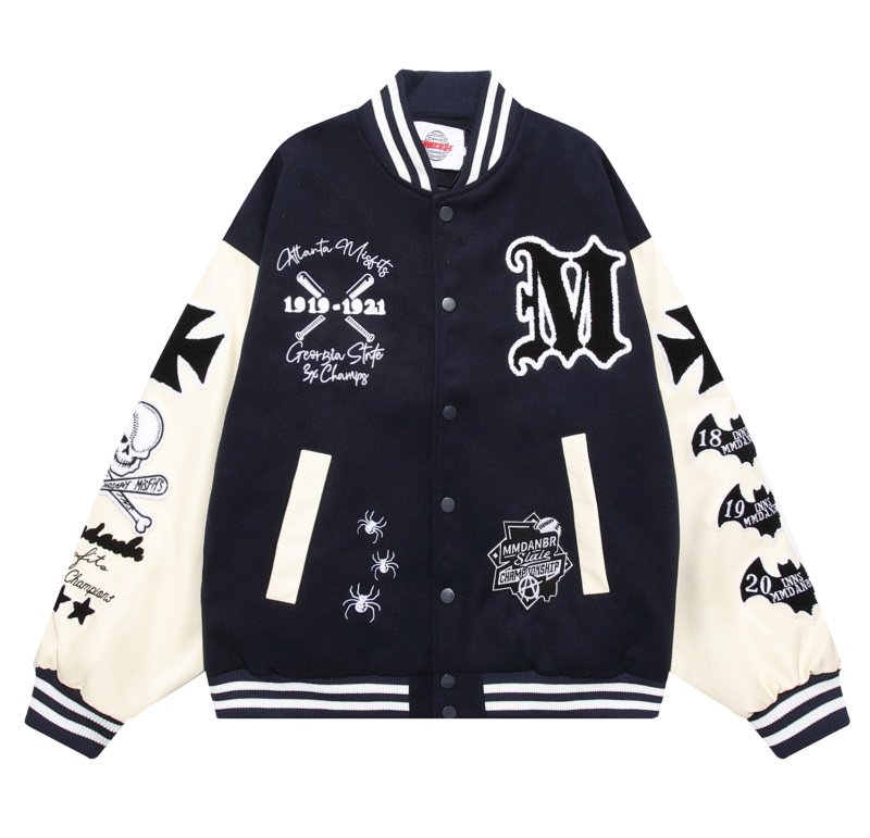 画像3: pirate x baseball embroidery stadium jacket baseball uniform jacket blouson  ユニセックス 男女兼用パイレーツ海賊×ベースボール刺繍スタジアムジャンパー スタジャン MA-1 ボンバー ジャケット ブルゾン (3)