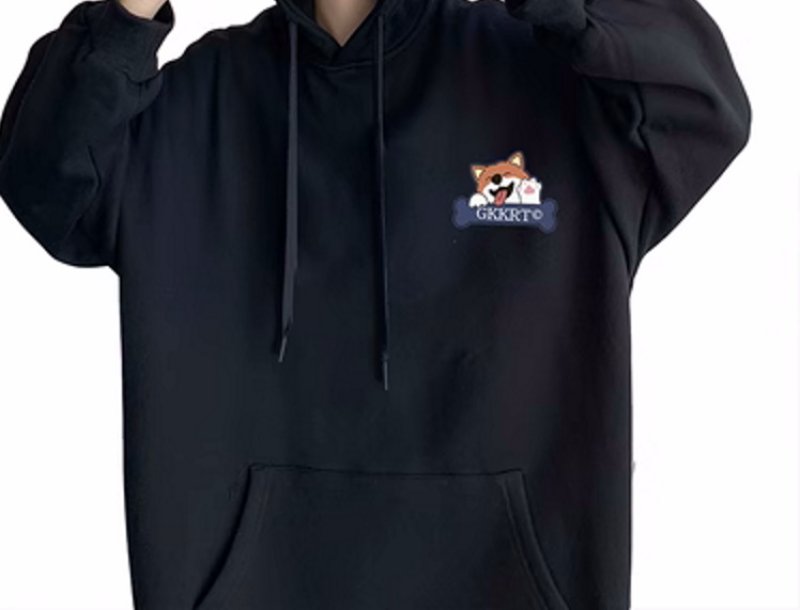 画像4: One point smile fox print hoodie　ユニセックス男女兼用ワンポイントスマイルフォックス狐プリント フーディパーカー  (4)