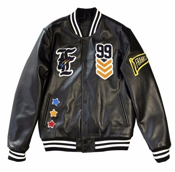 画像1: genuine leather stadium jacket baseball uniform jacket blouson MA1　 ユニセックス 男女兼用本革レザーエンブレムスタジアムジャンパー スタジャン MA-1 ボンバー ジャケット ブルゾン (1)