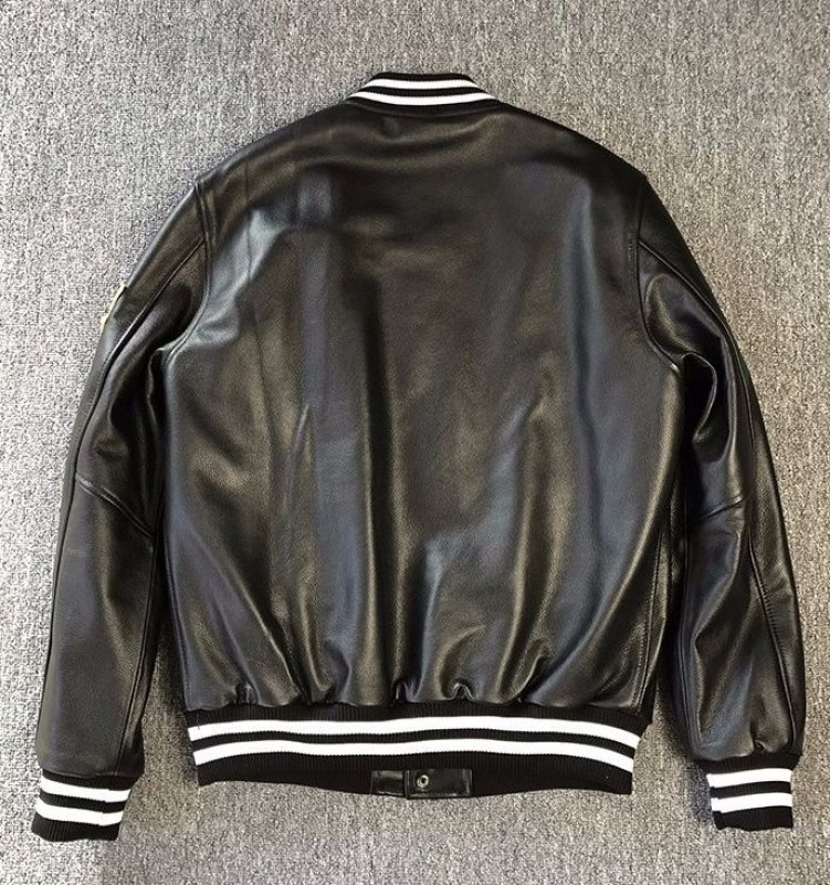 画像2: genuine leather stadium jacket baseball uniform jacket blouson MA1  ユニセックス 男女兼用本革レザーエンブレムスタジアムジャンパー スタジャン MA-1 ボンバー ジャケット ブルゾン (2)