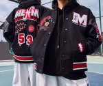 画像5: basketball embroidery Flocking Embroidery Stitching stadium jacket baseball uniform jacket blouson  ユニセックス 男女兼用バスケットボール刺繍スタジアムジャンパー スタジャン MA-1 ボンバー ジャケット ブルゾン (5)