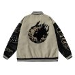 画像2: Earth on fire embroidered  stadium jacket baseball uniform jacket blouson  ユニセックス 男女兼用アース炎上ファイアー刺繍スタジアムジャンパー スタジャン MA-1 ボンバー ジャケット ブルゾン (2)