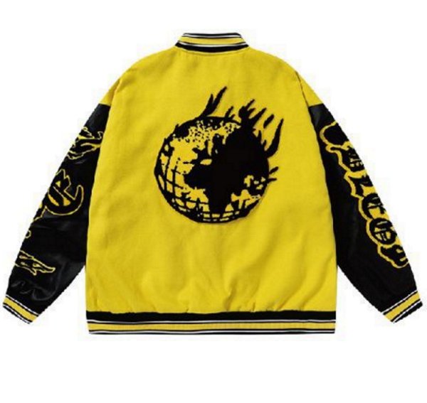 画像1: Earth on fire embroidered  stadium jacket baseball uniform jacket blouson  ユニセックス 男女兼用アース炎上ファイアー刺繍スタジアムジャンパー スタジャン MA-1 ボンバー ジャケット ブルゾン (1)