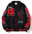 画像1: leather sleeve high street saint hot stuff little devil embroidered  stadium jacket baseball uniform jacket blouson  ユニセックス 男女兼用デビル刺繍スタジアムジャンパー スタジャン MA-1 ボンバー ジャケット ブルゾン (1)