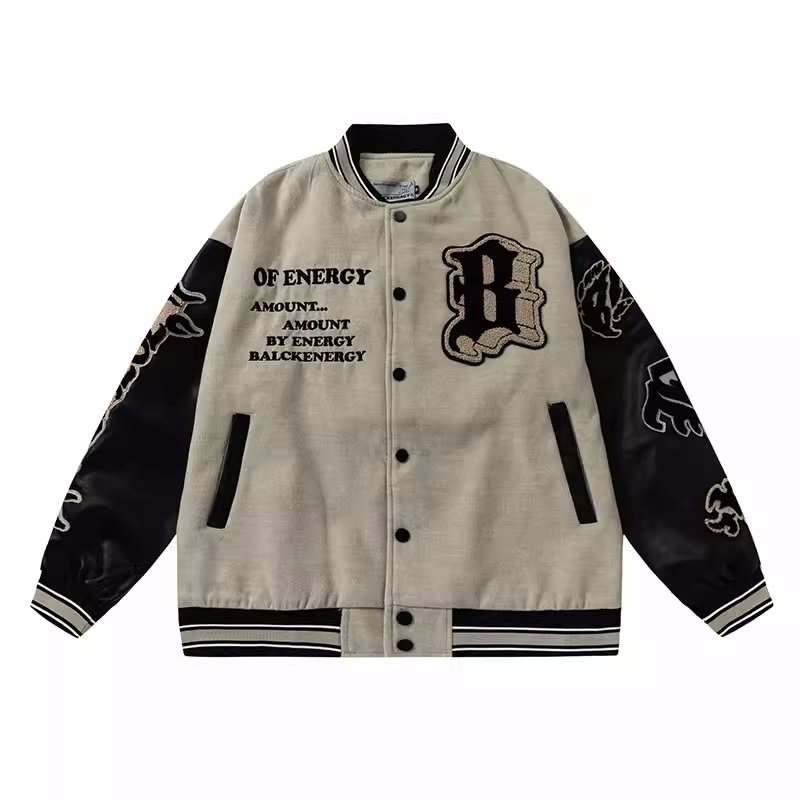 画像8: Earth on fire embroidered  stadium jacket baseball uniform jacket blouson  ユニセックス 男女兼用アース炎上ファイアー刺繍スタジアムジャンパー スタジャン MA-1 ボンバー ジャケット ブルゾン (8)