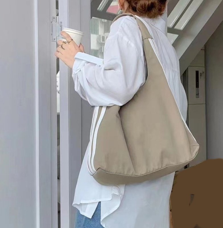 画像14: 3 line Nilong cloth shoulder tote shoulder eco bag Handbag  3本ラインナイロンクロストートショルダーエコバッグ (14)