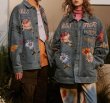 画像4: flower printing washed old denim jacket Denim G Jean jacket blouson  ユニセックス 男女兼用フラワープリントデニムGジャンジャンパー MA-1 ボンバー ジャケット ブルゾン (4)