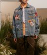 画像6: flower printing washed old denim jacket Denim G Jean jacket blouson  ユニセックス 男女兼用フラワープリントデニムGジャンジャンパー MA-1 ボンバー ジャケット ブルゾン (6)