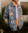 画像5: flower printing washed old denim jacket Denim G Jean jacket blouson  ユニセックス 男女兼用フラワープリントデニムGジャンジャンパー MA-1 ボンバー ジャケット ブルゾン (5)