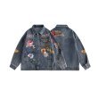 画像3: flower printing washed old denim jacket Denim G Jean jacket blouson  ユニセックス 男女兼用フラワープリントデニムGジャンジャンパー MA-1 ボンバー ジャケット ブルゾン (3)