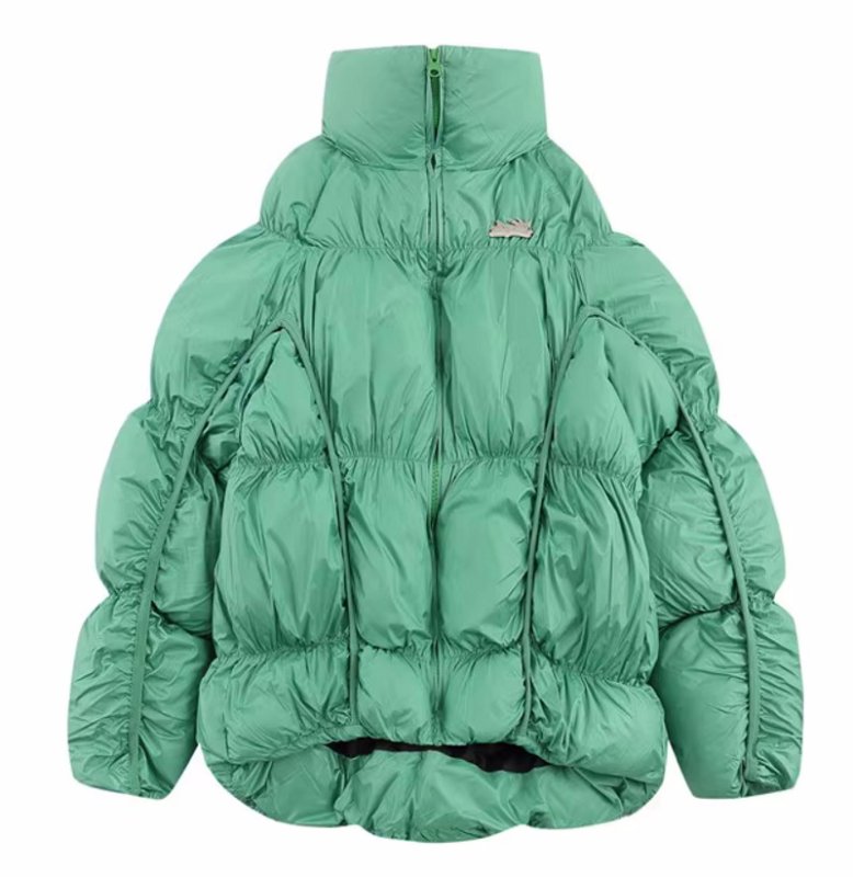 画像4: Irregular split pleated stand-up collar down jacket coat　男女兼用ユニセックスイレギュラースプリットプリーツスタンドカラーダウンジャケット コート (4)