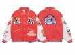 画像3: Stitched contrasting color flocking lapel  jacket stadium jacket baseball uniform jacket blouson  ユニセックス 男女兼用スプライシングコントラストカラー刺繍スタジアムジャンパー スタジャン MA-1 ボンバー ジャケット ブルゾン (3)