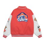 画像2: Stitched contrasting color flocking lapel  jacket stadium jacket baseball uniform jacket blouson  ユニセックス 男女兼用スプライシングコントラストカラー刺繍スタジアムジャンパー スタジャン MA-1 ボンバー ジャケット ブルゾン (2)