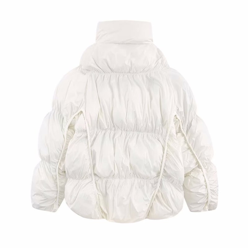 画像11: Irregular split pleated stand-up collar down jacket coat　男女兼用ユニセックスイレギュラースプリットプリーツスタンドカラーダウンジャケット コート (11)