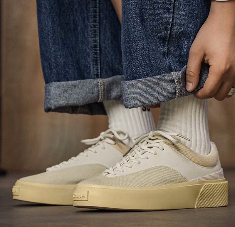 画像7:  color-blocking lace-up sneakers shoes  男女兼用 ユニセックスカラーブロッキングローカットレースアップスニーカー (7)