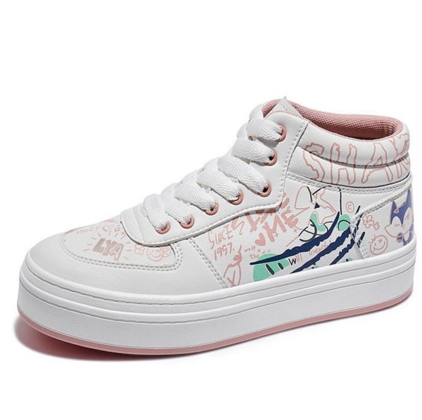 画像1: women's Graffiti high-cut leather lace-up sneakers　グラフィックペイント厚底プラットフォームレザーレースアップスニーカー (1)