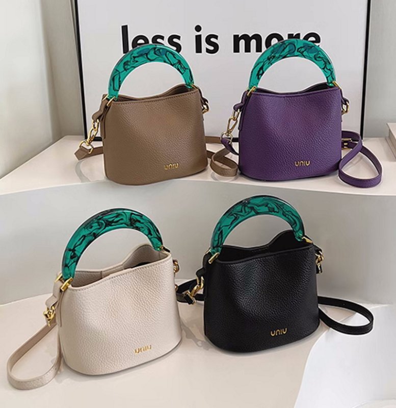 画像5: Marble Plastic Handle Leather Bucket Tote Shoulder Bag Handbag  マーブルハンドルバケットトートショルダーバッグ (5)