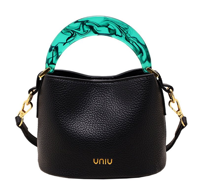 画像3: Marble Plastic Handle Leather Bucket Tote Shoulder Bag Handbag  マーブルハンドルバケットトートショルダーバッグ (3)