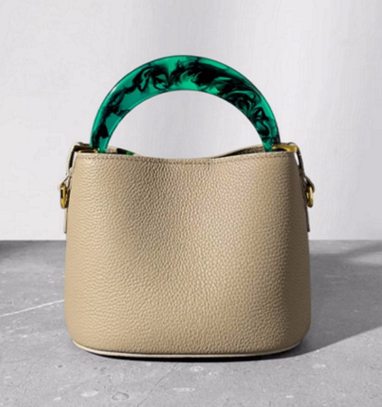 画像14: Marble Plastic Handle Leather Bucket Tote Shoulder Bag Handbag  マーブルハンドルバケットトートショルダーバッグ (14)