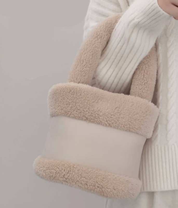 画像11: sheep hair boa combination mini bag Bucket Tote Shoulder Bag Handbag  シープヘアコンビネーションミニバケットトートショルダーバッグ (11)