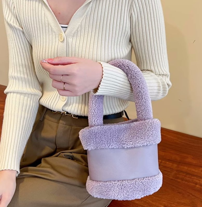 画像10: sheep hair boa combination mini bag Bucket Tote Shoulder Bag Handbag  シープヘアコンビネーションミニバケットトートショルダーバッグ (10)